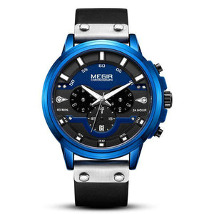 Megir men's watch sports fashion multi-function calendar leather men's quartz watch 2080