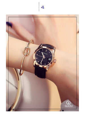 New Arrive GUOU Women Watches Fashion Modern Diamond Watch Elegant Leather Auto Date Ladies Watch gift for women