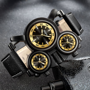 Oulm watch for men new multi time zone leather men's watch luminous trend casual quartz watch HP1167
