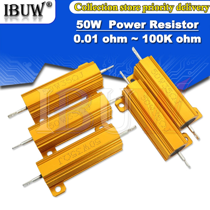 20pcs/lot 50W Aluminum Power Metal Shell Case Wirewound Resistor 0.01 ~ 100K 0.1 0.5 1 1.5 2 6 8 10 20 100 150 200 300 1K 10K ohm