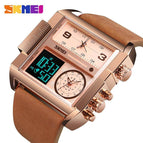 SKMEI 1391 Men BIG DIAL Watches Fashion Digital Watch For Man Leather Strap Dual Display LED Quartz Watch Chronograph Alarm Clock Calendar Date Stopwatch Luminous Waterproof Shockproof