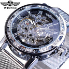 Winner Watch Men's Fashion Casual Classic Popular Rhinestone Hollow Mesh Belt Manual Mechanical men Watch SLZg91