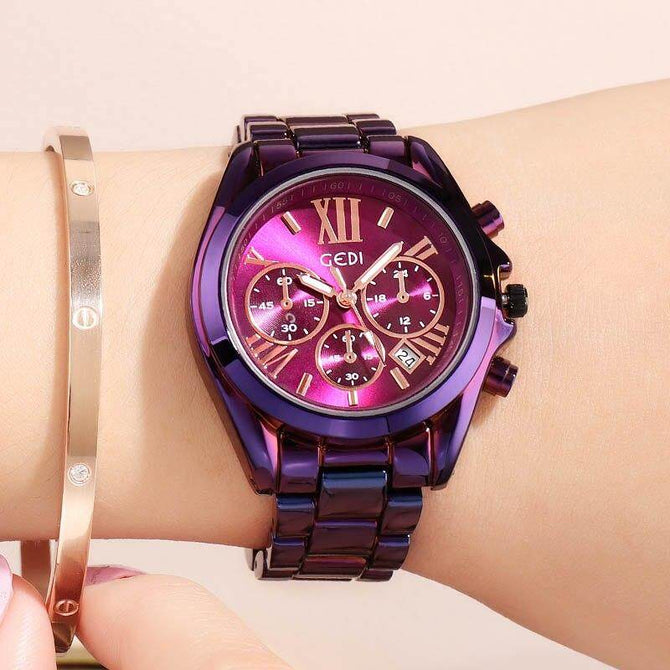 GEDI Luxury Women Fashion Casual Watches Stainless Steel Waterproof Ladies Analog Quartz Wristwatch Female Gift Clock Watch