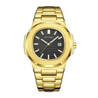 PINTIME 1520Full Steel Mens Watches Top Brand Luxury Gold Casual Quartz Male Wristwatch Waterproof Military Watch Men Calendar Clock