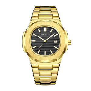 PINTIME Mens Watches Top Luxury Gold Casual Quartz Male Wristwatch Waterproof Military Watch Men Calendar Clock