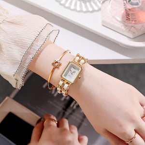Tiktok Square Ancient Chinese Women's Watch Vintage Small Fragrance Chain Woven Band Watches for Women