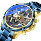 OLENSE 9002 Luxury Gold Red Men Steel Band Waterproof Sports Chronograph Fashion Business Male Clock Quartz Wristwatch with box