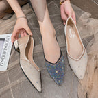 Women's single shoes summer 2022 rhinestone pointed toe thick heel high-heeled shoes women's French plus size women's shoes 33-43 M7