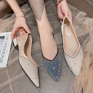 Women's single shoes summer 2022 rhinestone pointed toe thick heel high-heeled shoes women's French plus size women's shoes 33-43 M7