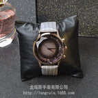GUOU 8107 Durable Small Fashionable Handsome Big Dial Rhinestone Grey Strap Women's Watch