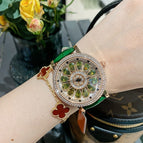 【Large stock】Diminnie Korean Version Full Diamond Belt Women's Watch Fashionable Classy Rotating Large Dial Ladies