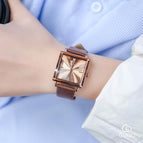 GUOU Women's Watch Leather Square Personality Fashion Fashion Versatile Simple Wind Quartz Watch Waterproof Women's Watches 8096