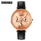 Skmei women's watch fashion six needle leather lady watch retro wind leather round women's watch quartz watch