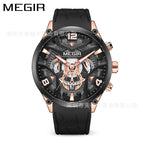 Megir Men's Watch Multi-Function Timing Three Eyes and Six Needles Silicone Quartz Watch 2222G