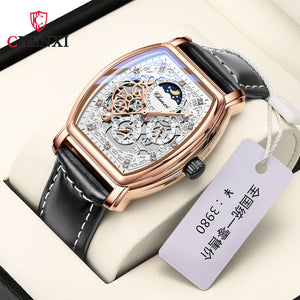 CHENXI new sun moon stars barrel-shaped automatic mechanical watch, luminous hollow mechanical watch CX-8855