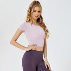 2021 Yoga shirt new short-sleeved simple fashion fitness body elastic fast dry absorbing sweat yoga Top dress women 8124