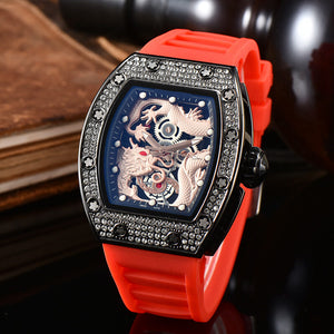New Richard men and women watch Hollow-out Diamond-Embedded Barrel-Shaped Waterproof Quartz Pointer casual men Watch 9928