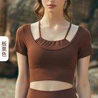 Sports yoga vest Simple Natural Quick-Drying Running Fitness Skin-Friendly Yoga top short T-shirt Women DST484