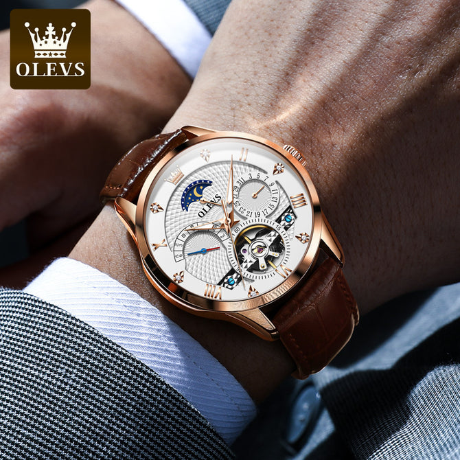 OLEVS Watch for men Automatic Mechanical Watch Skeleton Multifunctional Men's Watch 6652cs