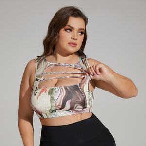 New Large Size Sports Bra Printed Hollow-out Fitness Yoga Sports plus size women Bra Wireless sports yoga Bra SB308