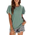 Women's 2022 summer new T-shirt hollow waist Ruffle sleeve casual top