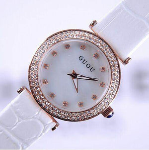 GUOU 8112 Relogio Women's Watches Luxury Diamond Waterproof Genuine Leather Ladies Watch Women Watches Clock