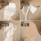 Sandals women's summer 2022 new thick heel sandals women's pleated lace pearl one word buckle high-heeled sandals lady ZR1138-2