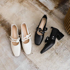 2022 new soft Mary Jane shoes pumps women's thick heel Korean soft leather shoes women's 616-9