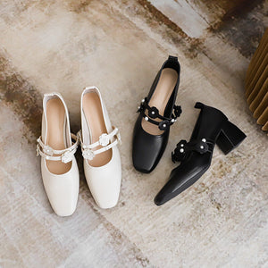2022 new soft Mary Jane shoes pumps women's thick heel Korean soft leather shoes women's 616-9