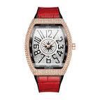 PINTIME Watch Men's casual Frankenstein Wine Barrel Watch Large Dial Watch leather Diamond Retro Watch