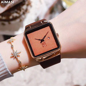 Aimas Niche Watch Female Tik Tok Luxury Big Dial Square Fashion Ins Wind Simple Temperament Couple Pair Watch Fashion Watch