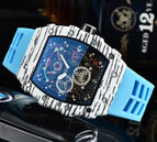 Watch for me Barrel-Shaped Quartz Watch Fashion Six-Pin Running Seconds Wood Grain Waterproof Men's Watch 9791F