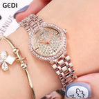 GEDI 3086 Hot Sale Women Fashion Casual Watch Elegant Luxury Stainless Steel Waterproof Ladies Diamond Rhinestone Analog Quartz Wristwatch