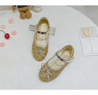 2021 new Korean bow princess children's shoes hook and loop sequined flat shoes for children and girls dancing shoes 1799-25