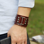 Men's Punk Wide Genuine Leather Big Buckle Rivet Cuff Wristband Bracelet Bangle Punk Style Men's Wide Leather Bracelet