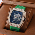Watch for men Richard Trendy Fashion Hollowed-out Quartz Watch Diamond Silicone Electroplated Barrel-Shaped Men's and Women's Watch 9924