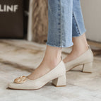 Square toe single shoes women's 2022 new single shoes casual soft shallow mouth metal women's thick heel Korean version 616-3