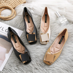 Square head flat sole single shoes 2022 new spring scoop shoes women's one pedal office lady shoes 555-2