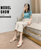 Moccasins 2022 new beanie shoes low heel drill buckle square toe single shoes women's flat 888-25