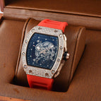 Watch for men Richard Trendy Fashion Hollowed-out Quartz Watch Diamond Silicone Electroplated Barrel-Shaped Men's and Women's Watch 9924