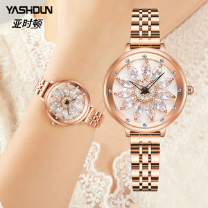 Time to run watch women's 2022 new light luxury niche hollow diamond-encrusted leather ladies watch Y5038
