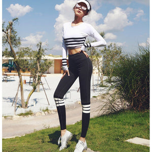 Women's sports wear running fitness T-shirt and Yoga pants outdoor suit S0035 K0039