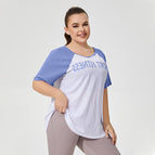 Women plus size T-shirt Loose Breathable Yoga Clothes Blouse Women's big Size Printing Color Contrast Running Athletic Clothing Short-Sleeved Clothes T-shirt YY182