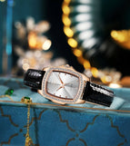 SENO Retro Square Diamond Ladies Belt Watch Simple Water Diamond British Women's Watch S040