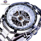 2021 Forsining Stainless Steel Waterproof Men's Skeleton Watches Transparent Mechanical Sport Male Wrist Watches