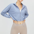 Short Drawstring Ice Silk Sun Protection Clothing Women's Outdoor Sports Running Quick-Drying Coat Uv Protection Sun-Protective Clothing top TM0121