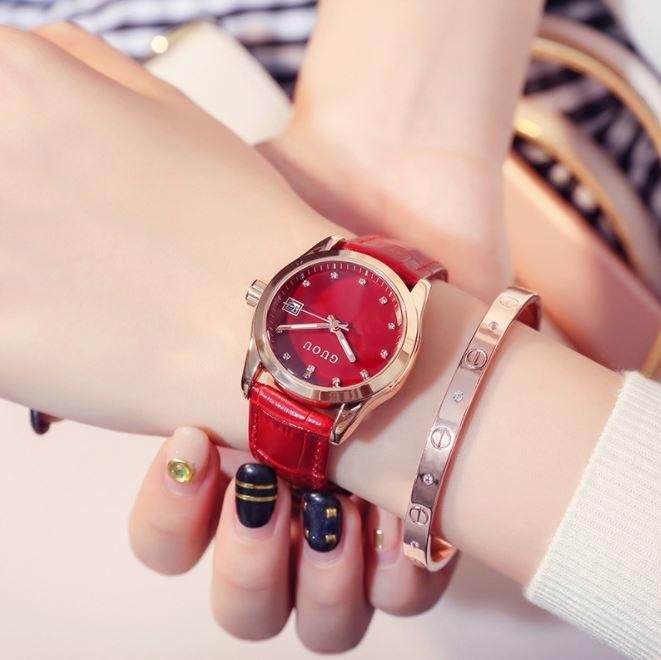 GUOU 8076 Fashion Women's Watches Top Brand Ladies Bracelet Watches For Women casual Calendar Luxury Diamond Clock
