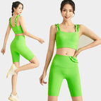 Women yoga Fitness Suit 2023 Summer New Arrival Cycling Sports Pant Belt Chest Pad Yoga Vest up and down two-Piece Set sports running yoga set ENY203