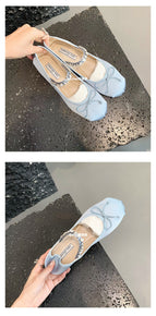 33-43sheii2022 summer super soft rhinestone round toe satin ballerina flat Mary Jane shoes 666-1