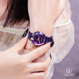 GUOU 66615 starry sky watch new Korean version of simple three-dimensional section rhinestone ladies watch fashion waterproof quartz watch gifts